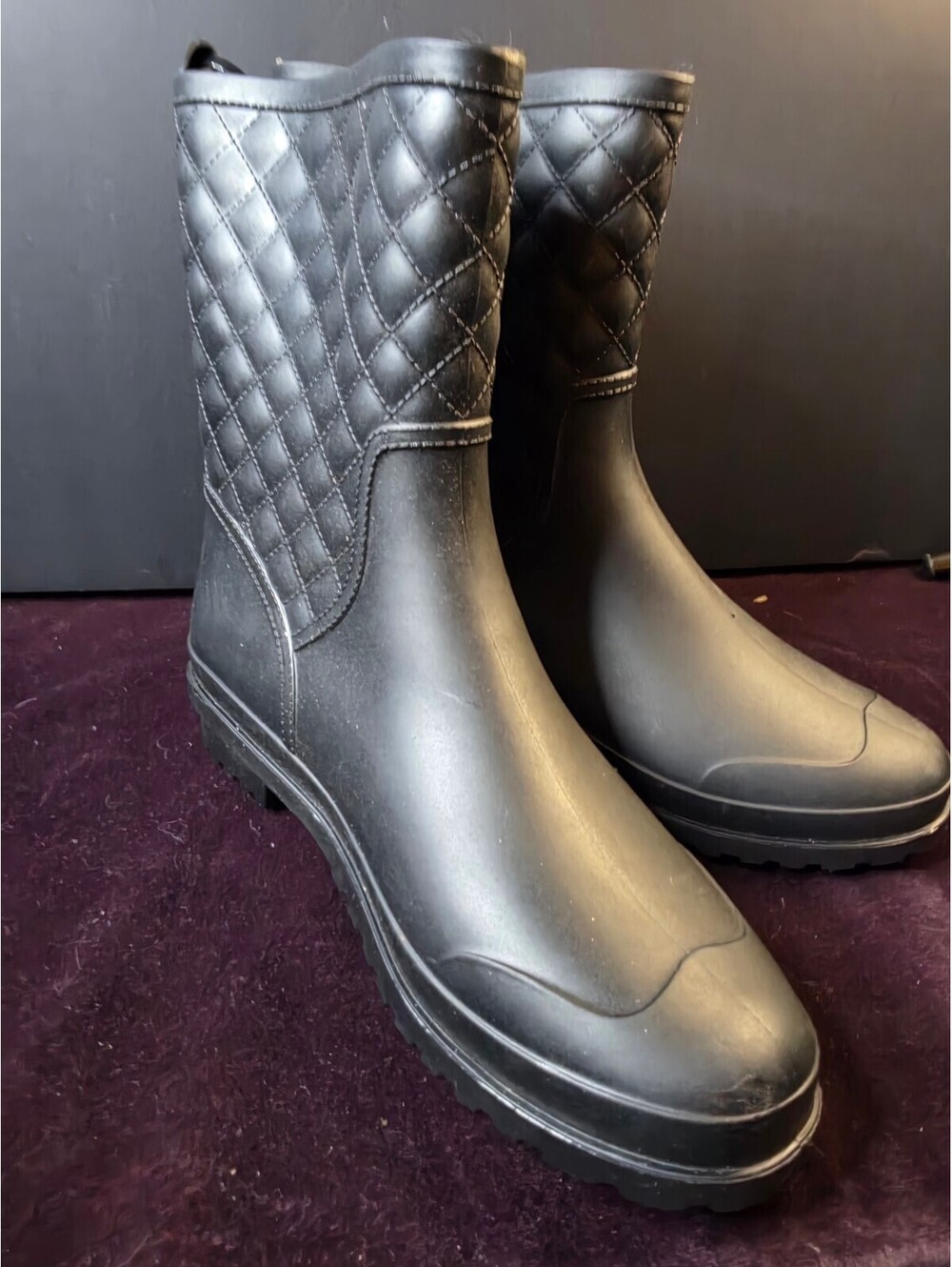 Black Quilted Mid-Calf Rain Boots Size 41/7